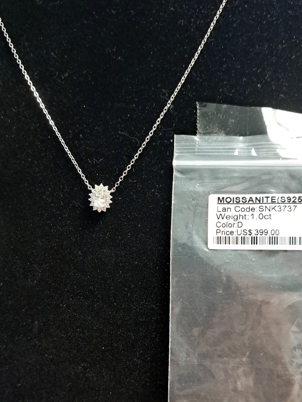 Sparkling Moissanite Halo Necklace in Silver Tone